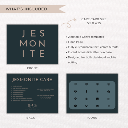Jesmonite Care Card | Canva Template