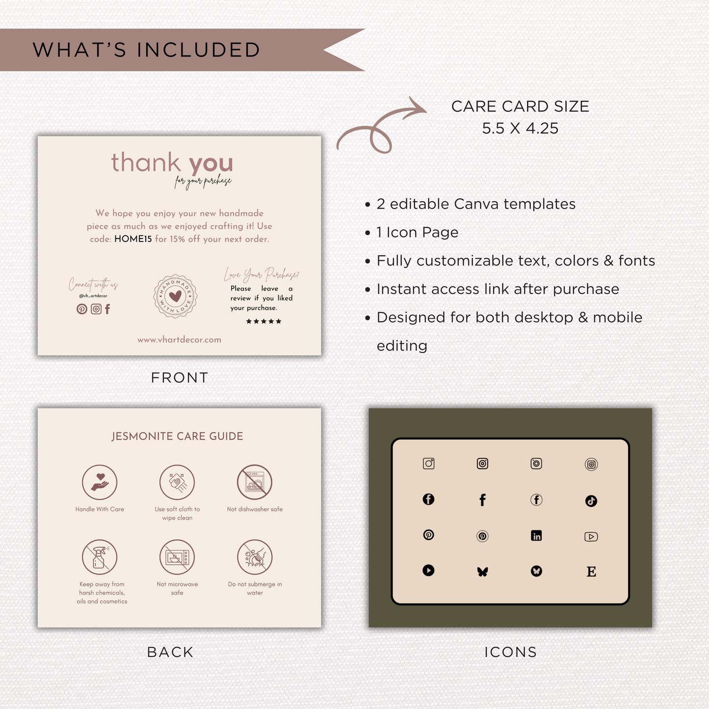 Jesmonite Care Card | Canva Template