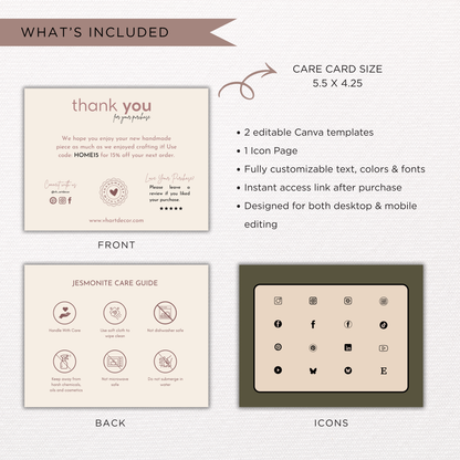Jesmonite Care Card | Canva Template