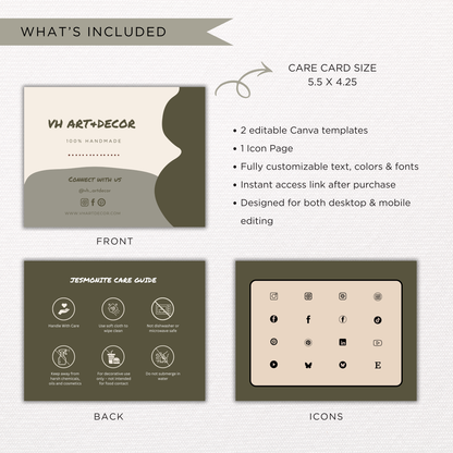 Jesmonite Care Card | Canva Template