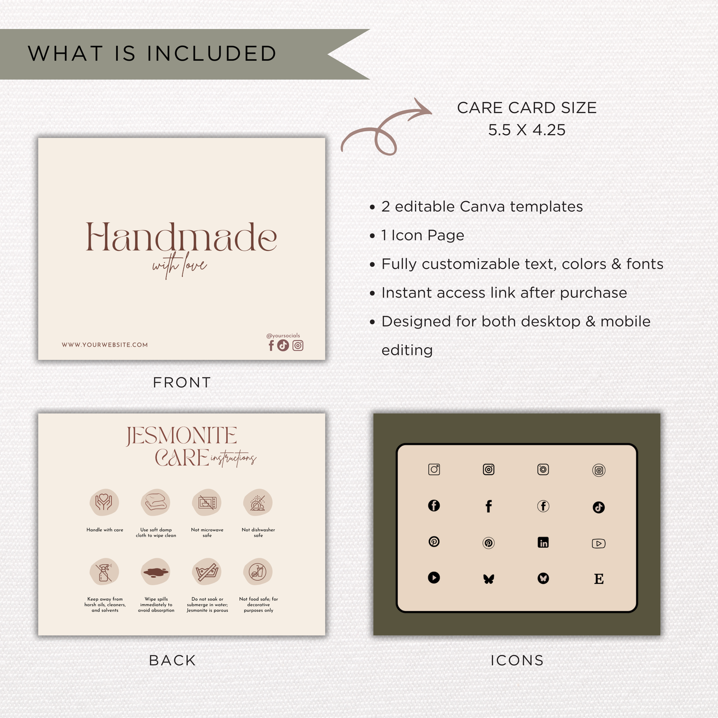 Jesmonite Care Card | Canva Template