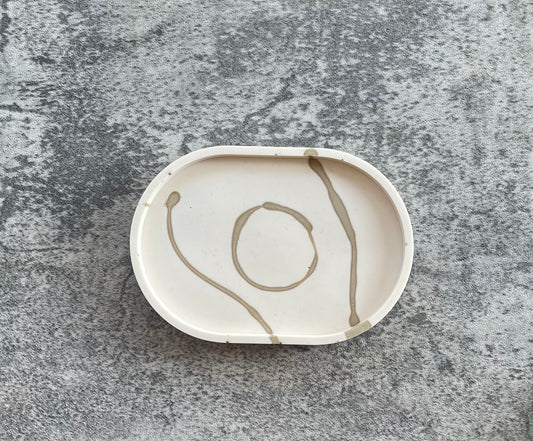 Oval Trinket Dish| Off White, Brown