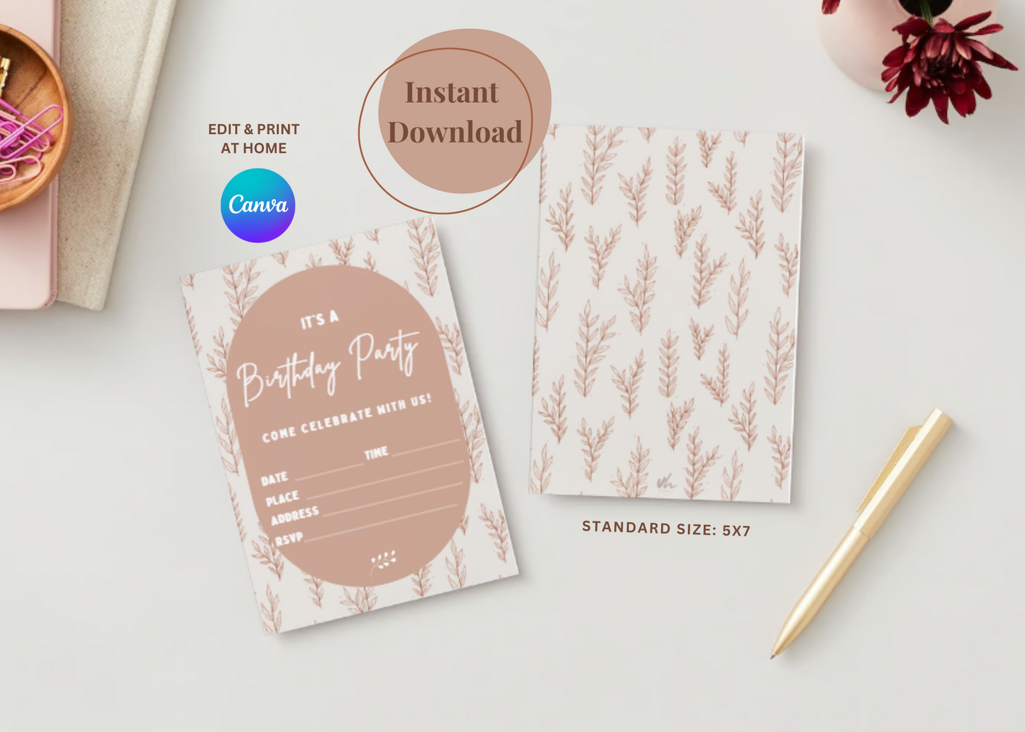 Boho Themed Party Invite | Canva