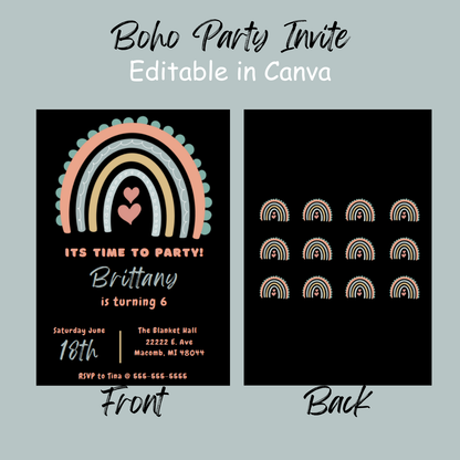 Boho Birthday Invitation Template | Instant Download | Canva