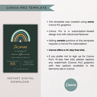 Boho Rainbow Invite | Canva Template