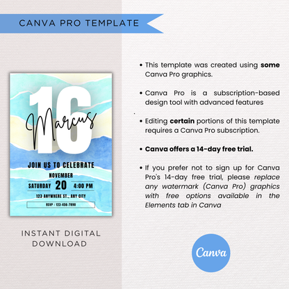 Blue Milestone Birthday Invite | Canva Template