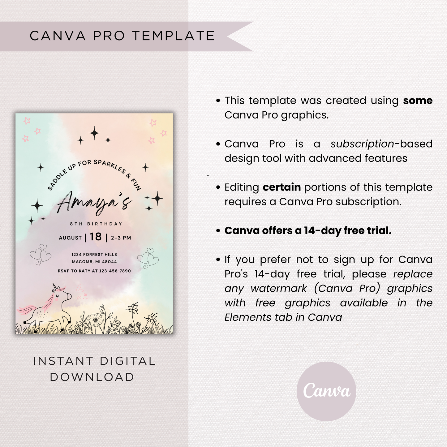 Pony Birthday Invite | Canva Template