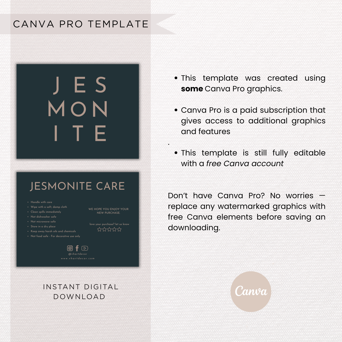 Jesmonite Care Card | Canva Template