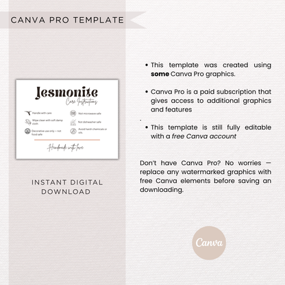 Jesmonite Care Card | Canva Template