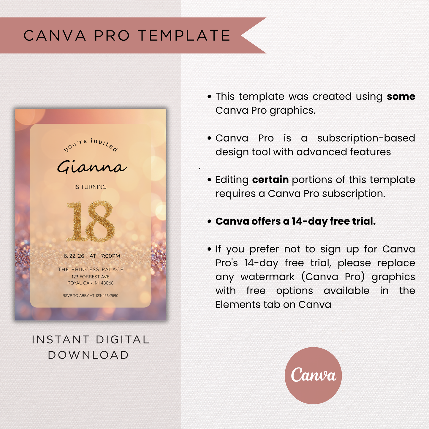 Glitter Theme Invite | Canva Template