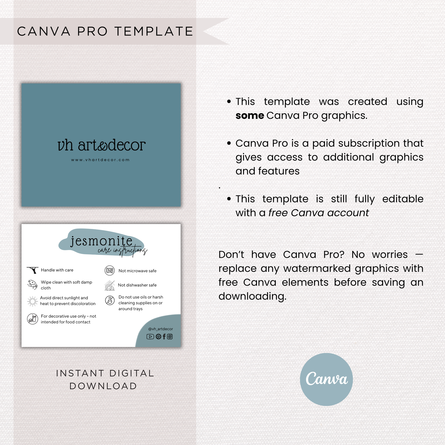 Jesmonite Care Card | Canva Template