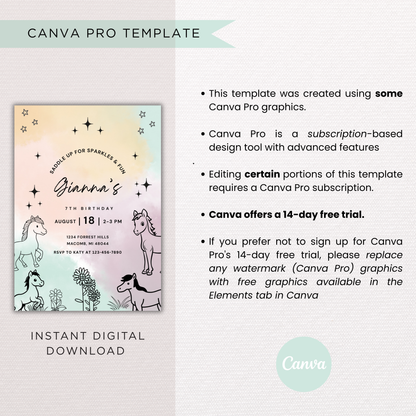 Pony Birthday Invite | Canva Template