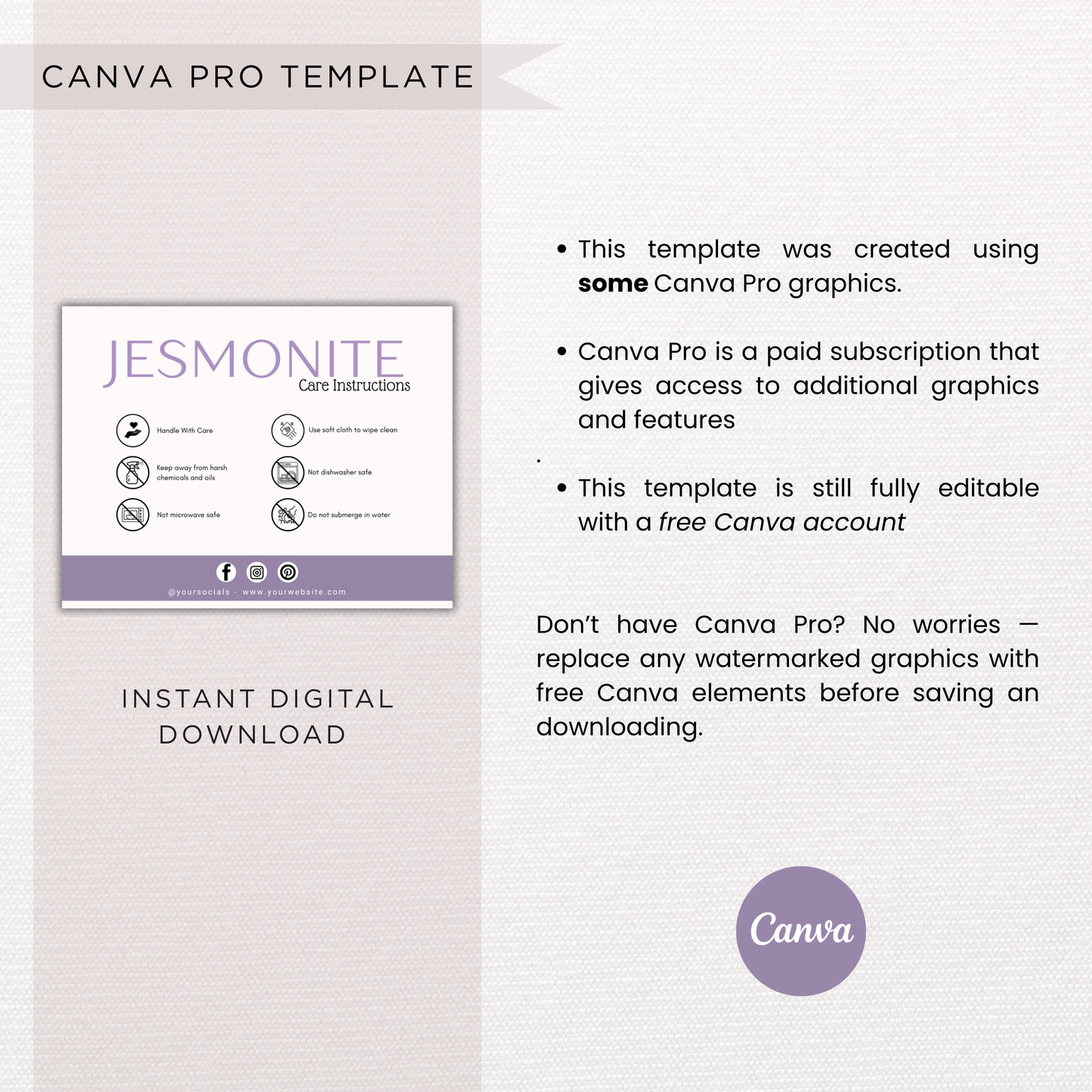 Jesmonite Care Card | Canva Template