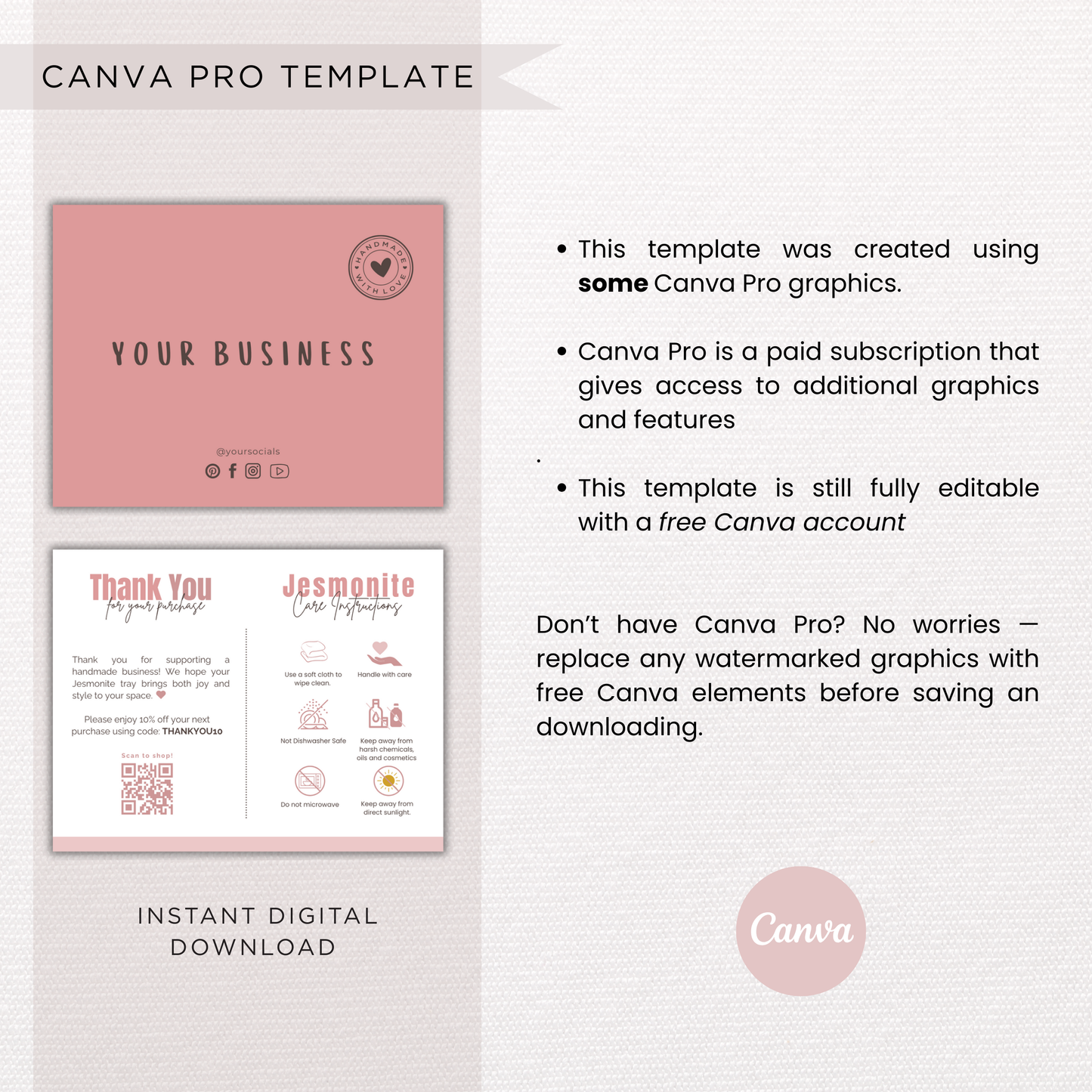 Jesmonite Care Card | Canva Template