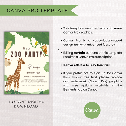 Canva Jungle Birthday Invitation Template | Editable Instant Download | Printable Safari Party Invite