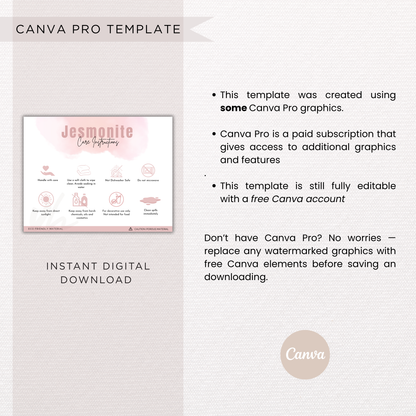 Jesmonite Care Card | Canva Template