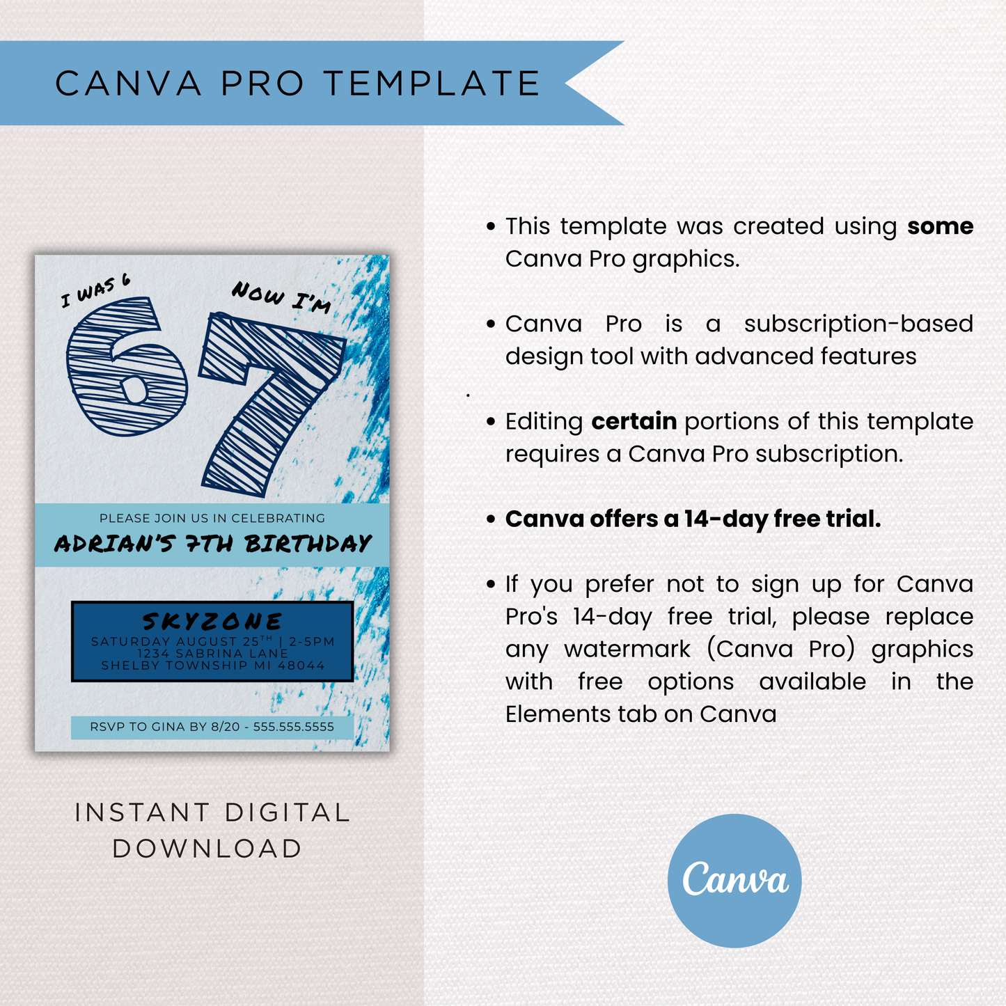 6 7 Birthday Invite | Canva Template