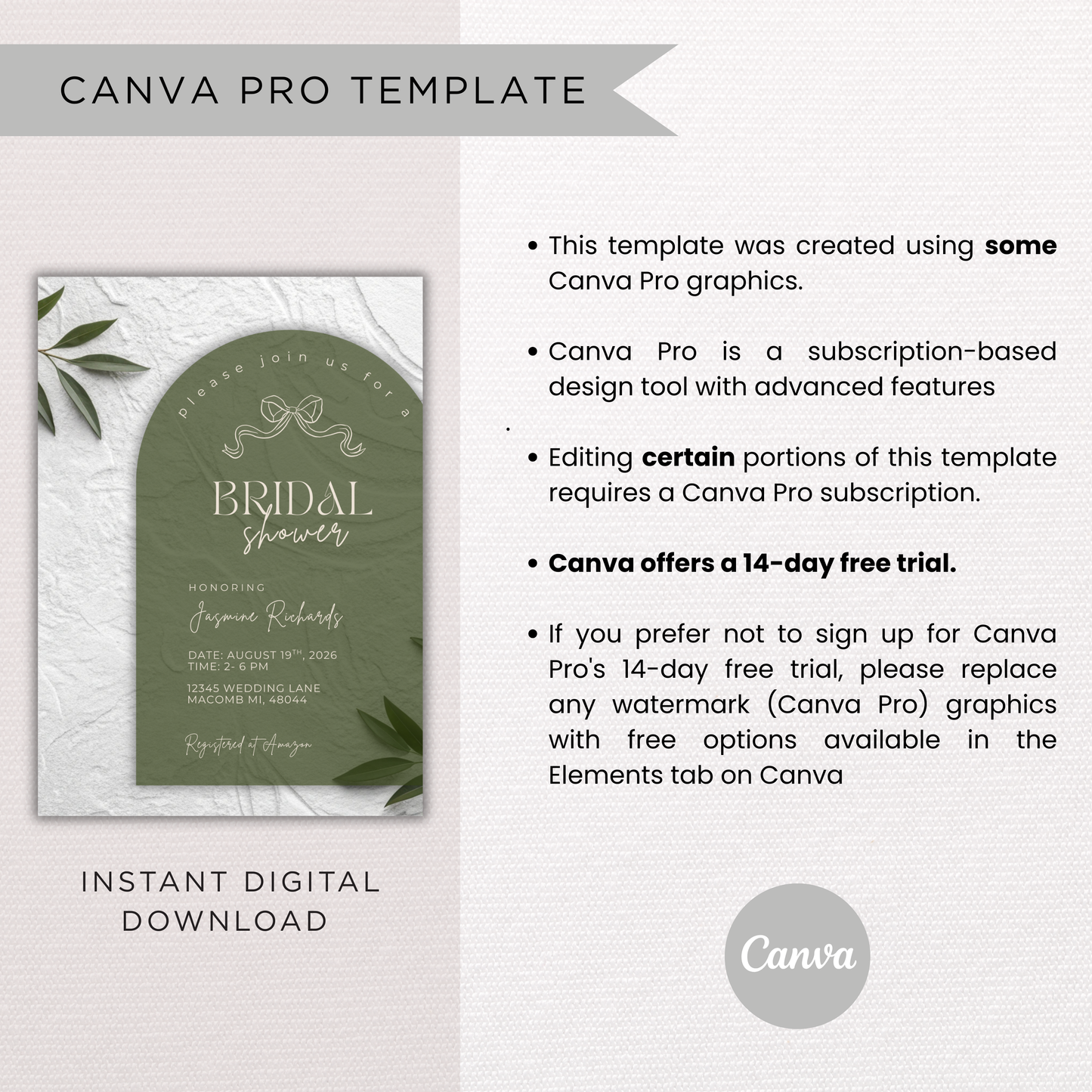 Bridal Shower Invitation | Canva Template