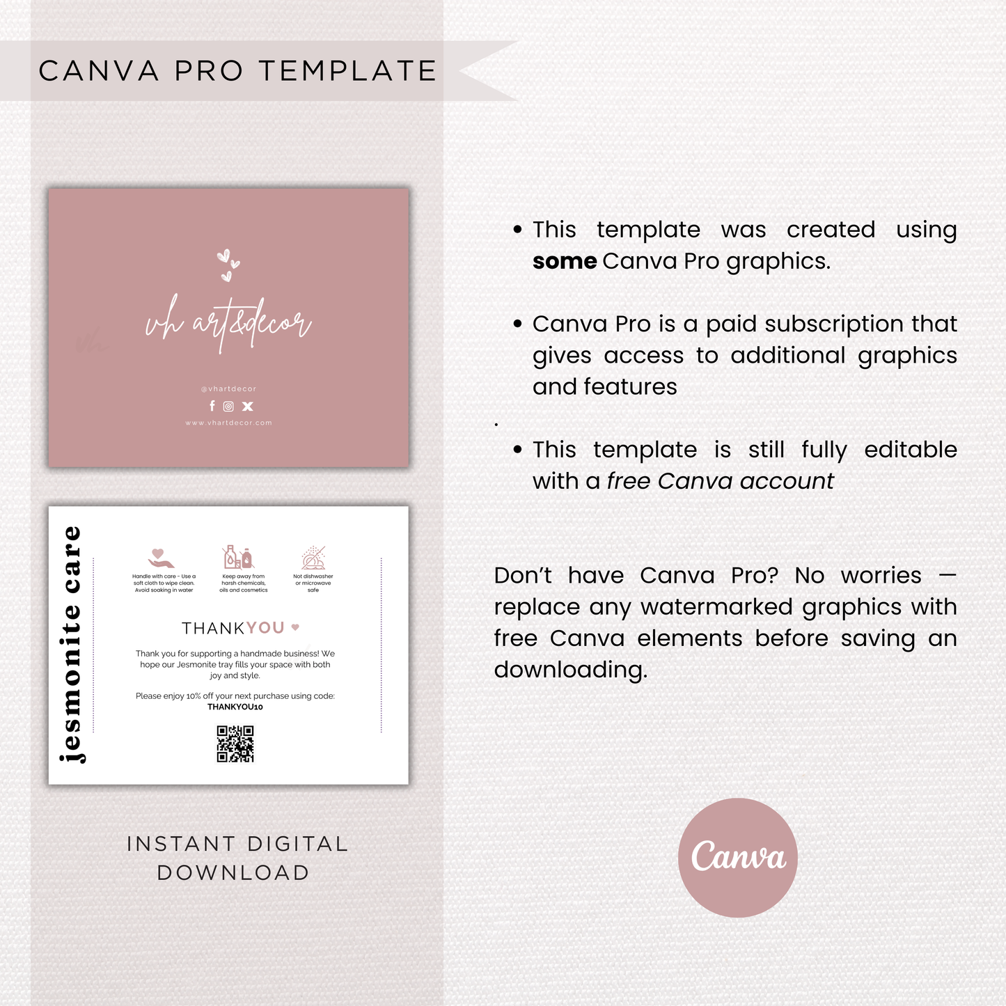 Jesmonite Care Card | Canva Template