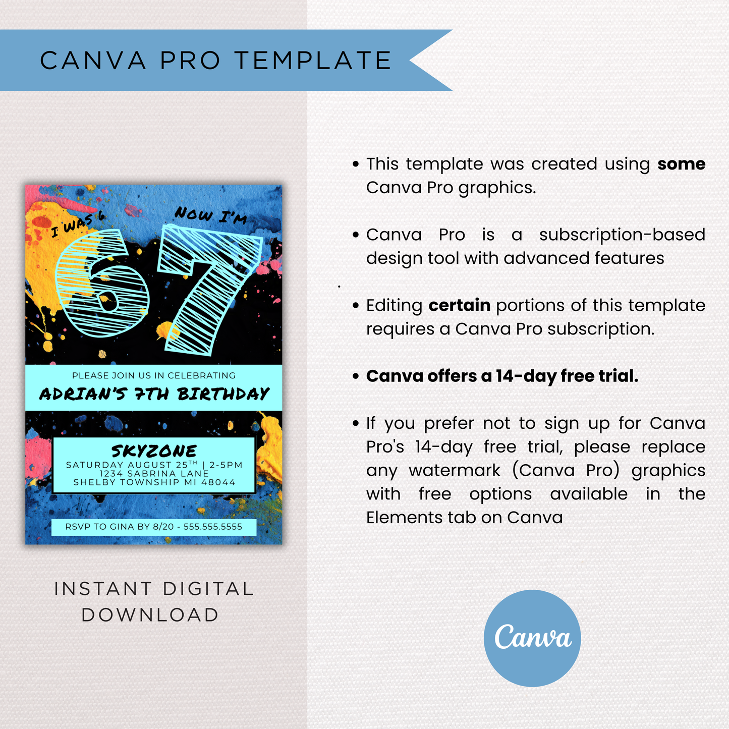 6 7 Birthday Invite | Canva Template