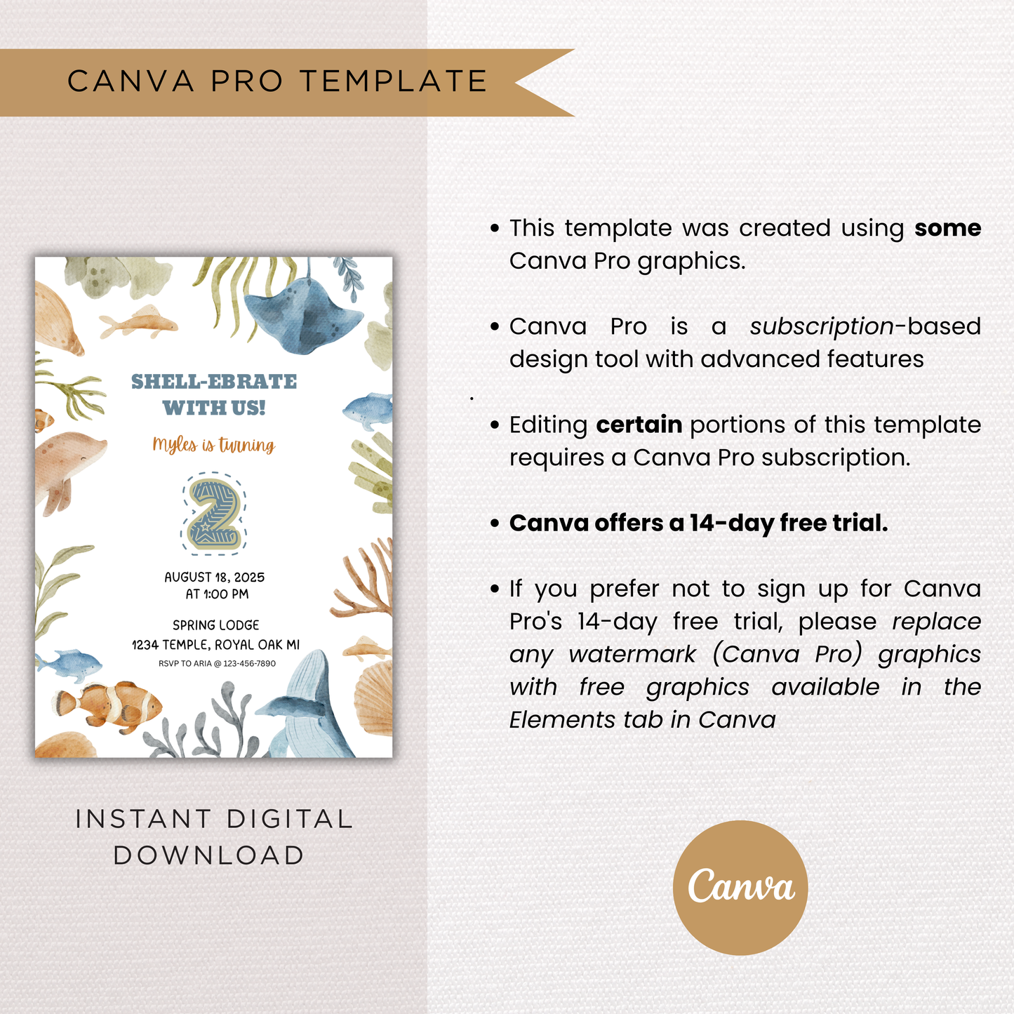 Sea Life 2nd Birthday | Canva Template