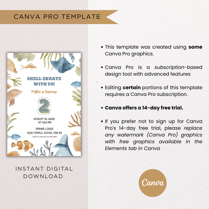Sea Life 2nd Birthday | Canva Template