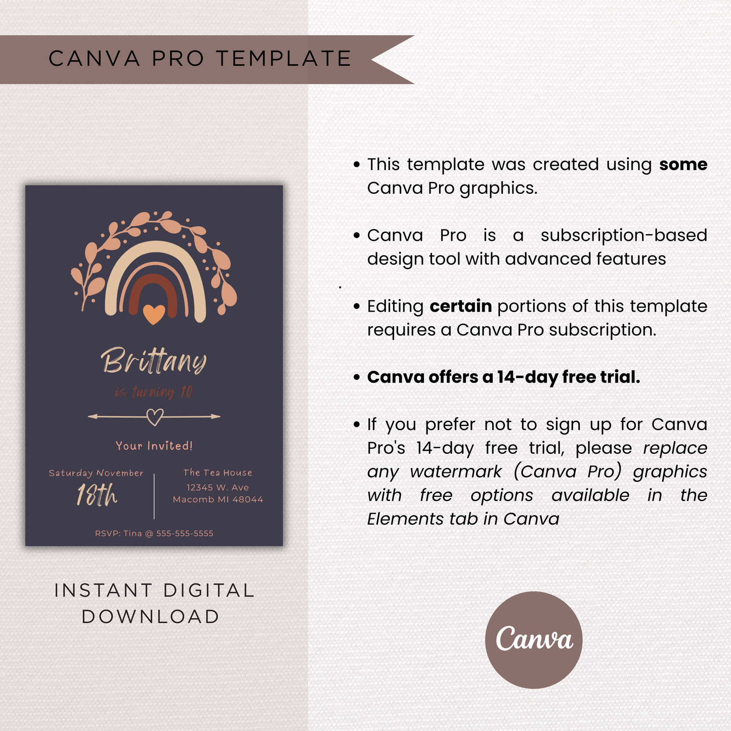 Girls Boho Birthday Invite | Canva Template