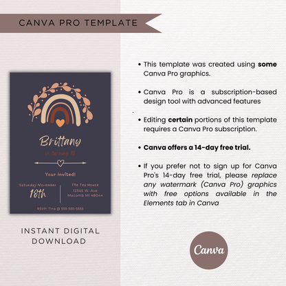 Girls Boho Birthday Invite | Canva Template