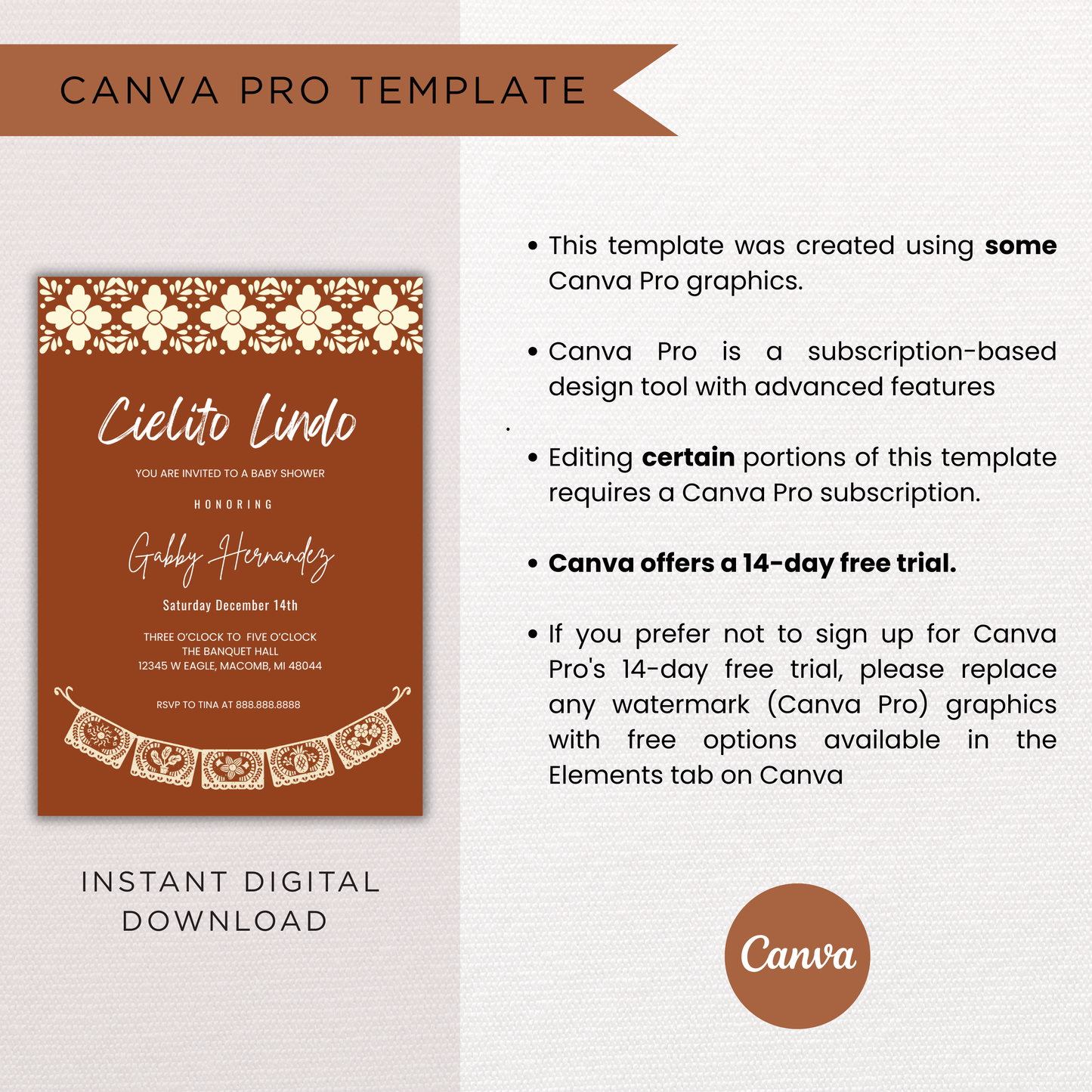 Cielito Lindo Baby Shower Invite | Canva Template