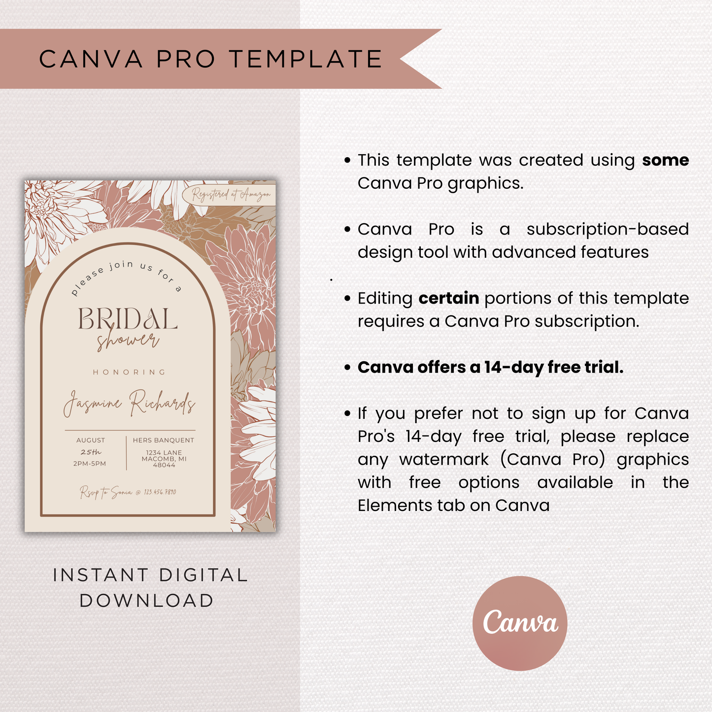 Bridal Shower Invitation Template | Canva Template