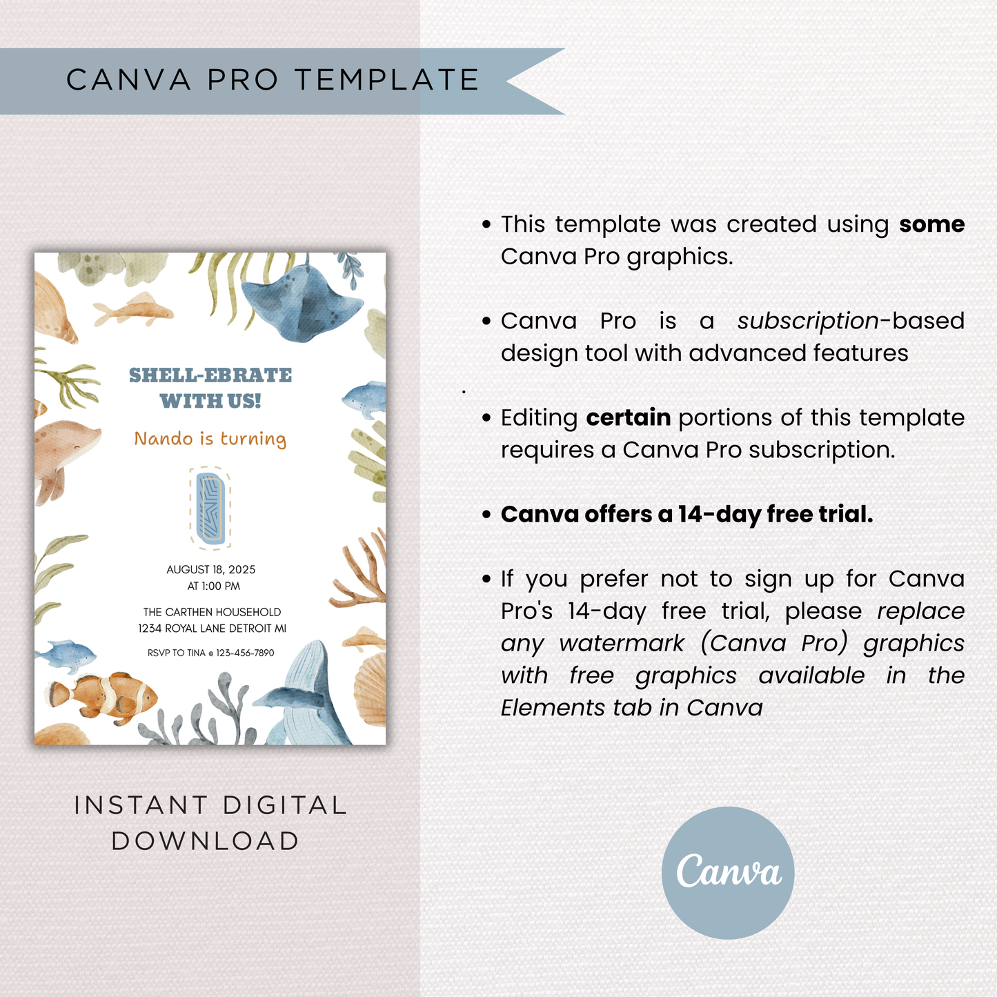 Sea Life 1st Birthday | Canva Template