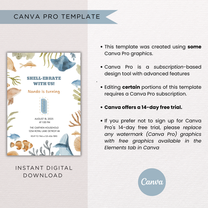 Sea Life 1st Birthday | Canva Template