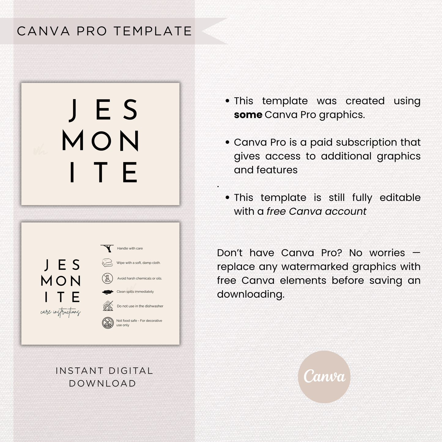 Jesmonite Care Card | Canva Template