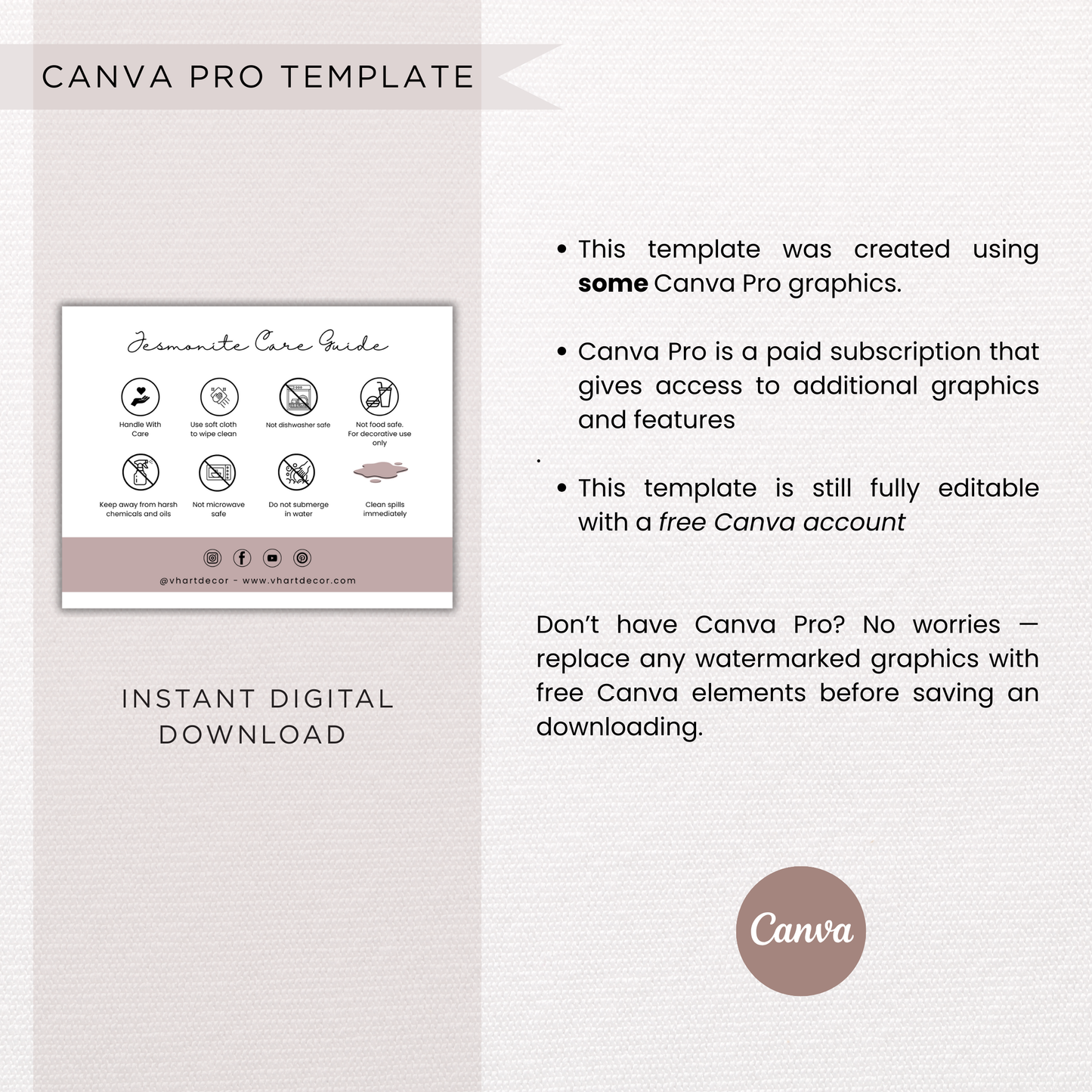 Jesmonite Care Card | Canva Template
