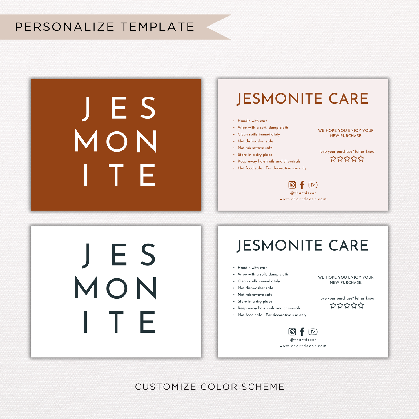 Jesmonite Care Card | Canva Template