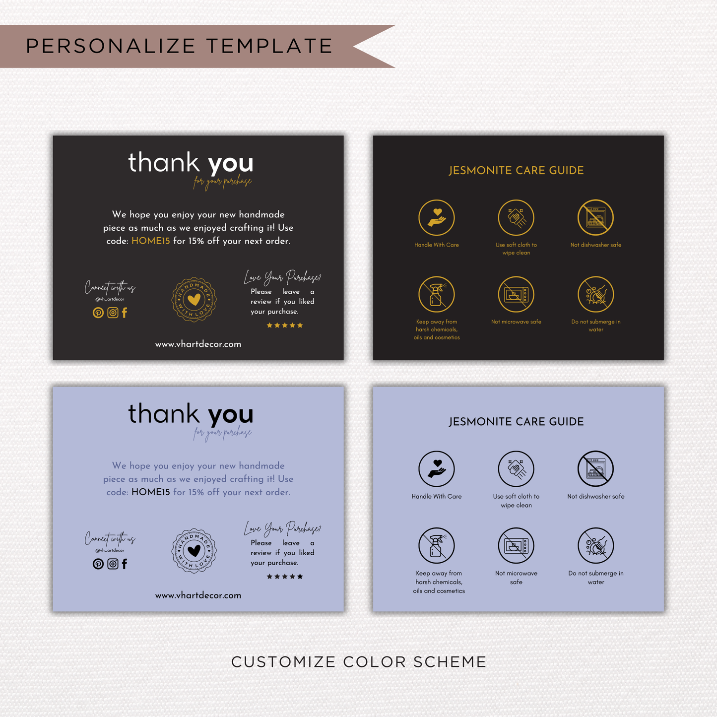 Jesmonite Care Card | Canva Template