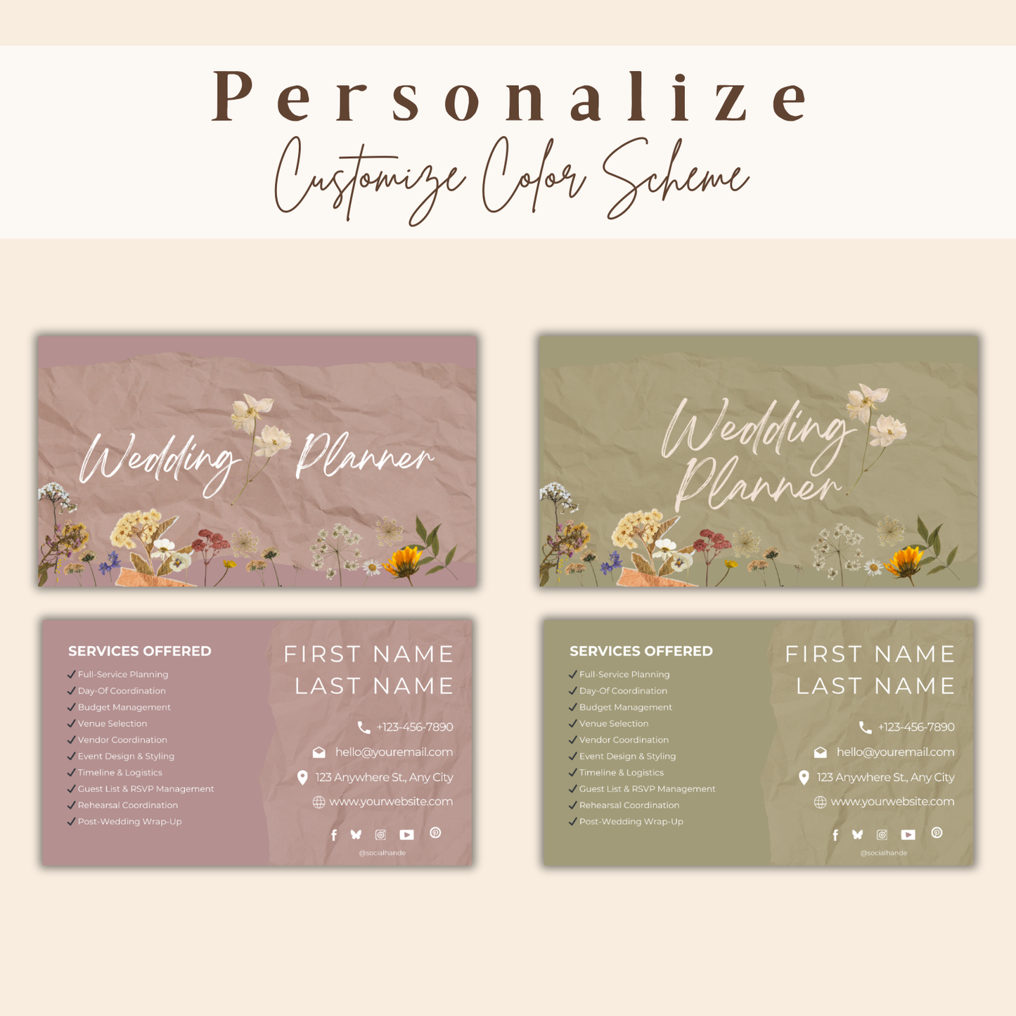 Wedding Planner Business Card | Wedding Planner Card | Canva Template