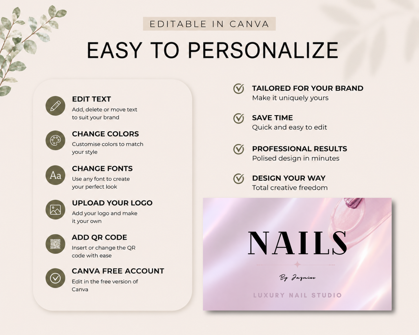 Nail Business Card Template | Editable Canva Business Card