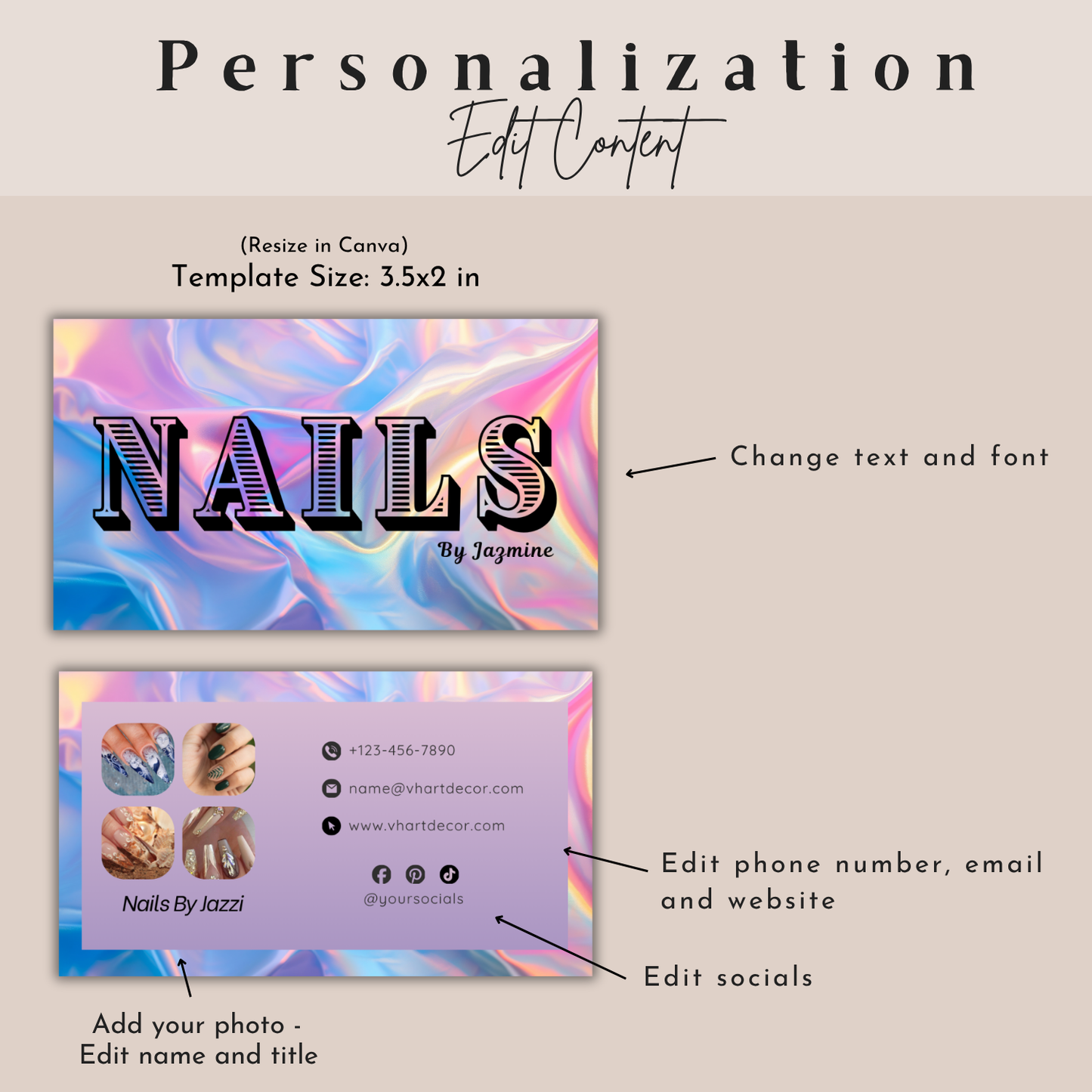 Nail Business Card Template | Editable Canva Business Card