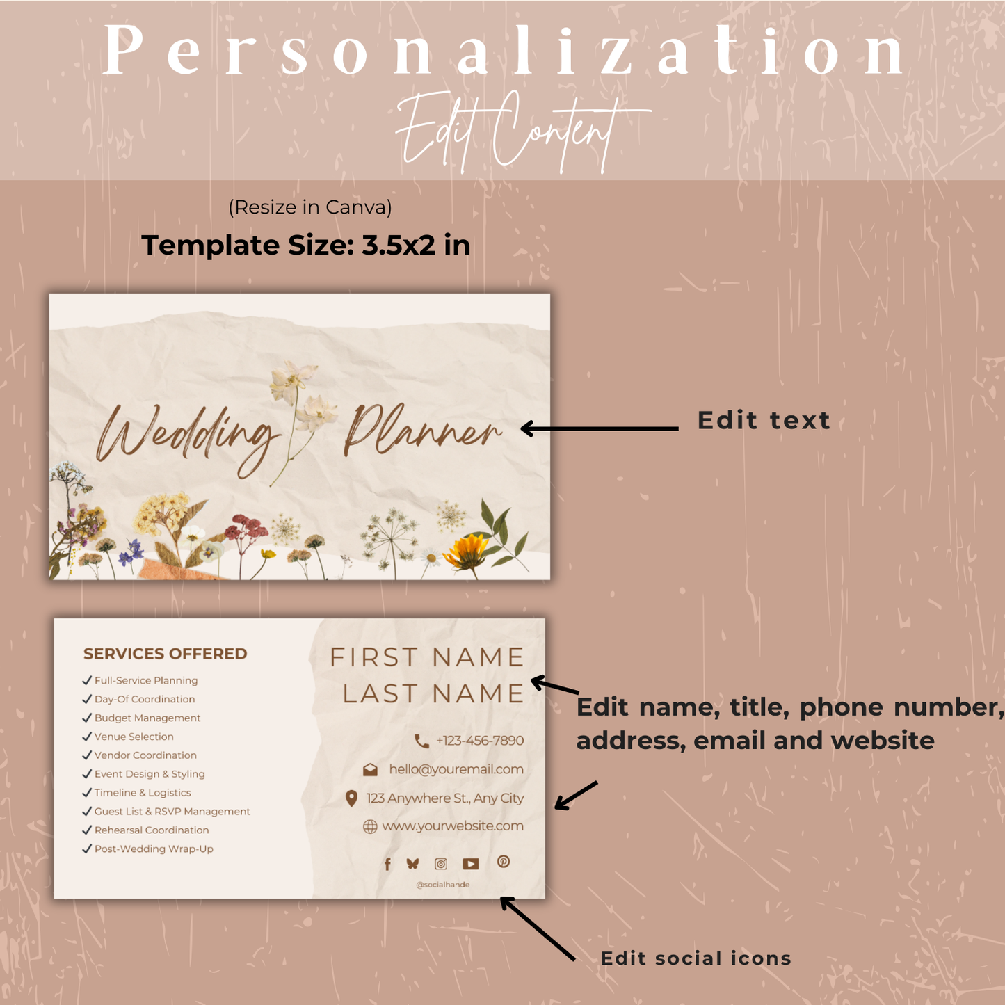 Wedding Planner Business Card | Wedding Planner Card | Canva Template