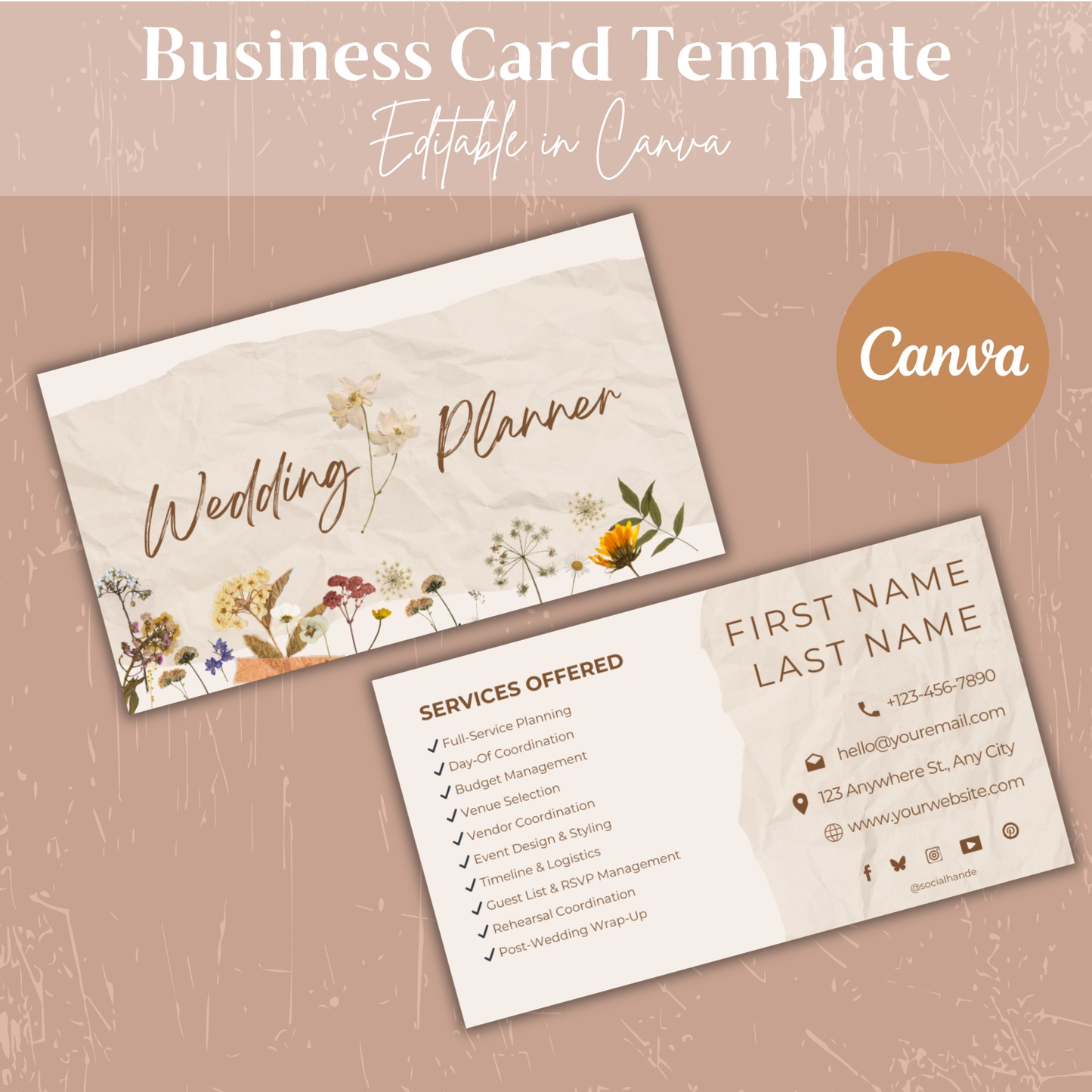 Wedding Planner Business Card | Wedding Planner Card | Canva Template