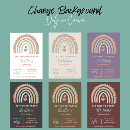 Boho Rainbow Party Invite | Canva