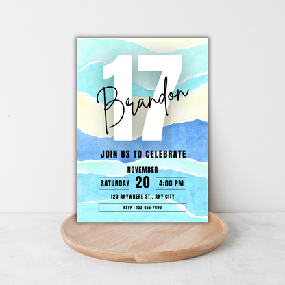 Blue Milestone Birthday Invite | Canva Template