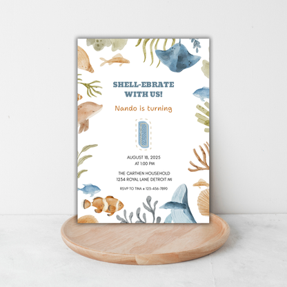 Sea Life 1st Birthday | Canva Template
