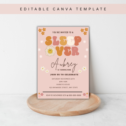 Sleepover Birthday Invitation for Girls | Editable Canva Template | Digital Download | Instant Printable Invite