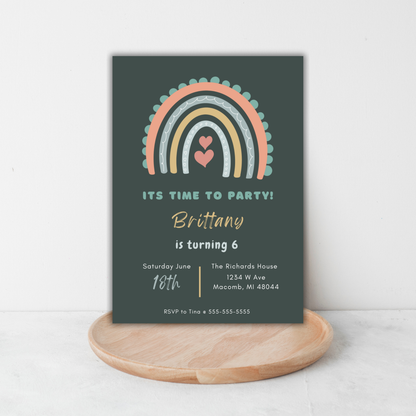 Boho Rainbow Birthday Invitation | Canva Template