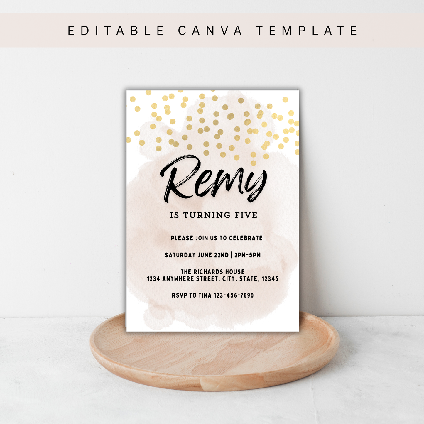 Gold Glitter Birthday Invite | Canva Template