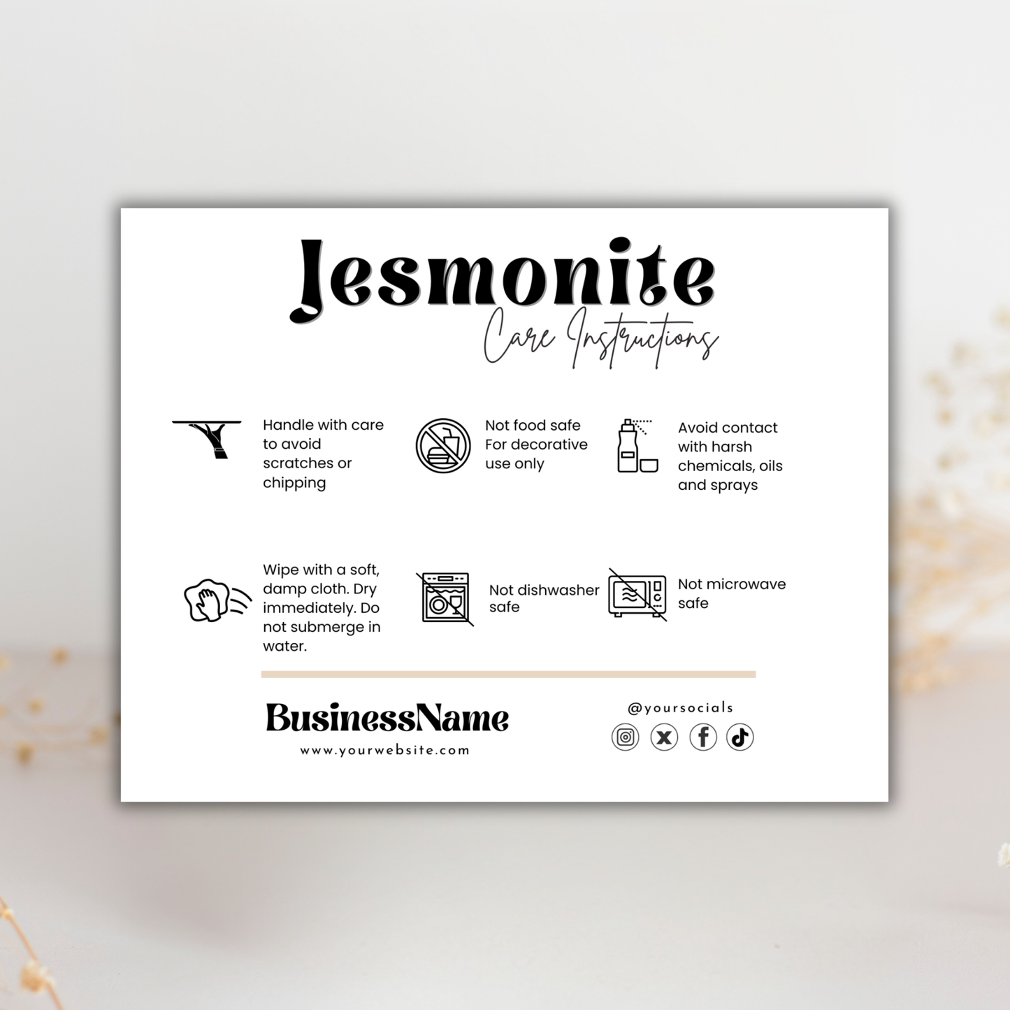 Jesmonite Care Card Template | Canva Template