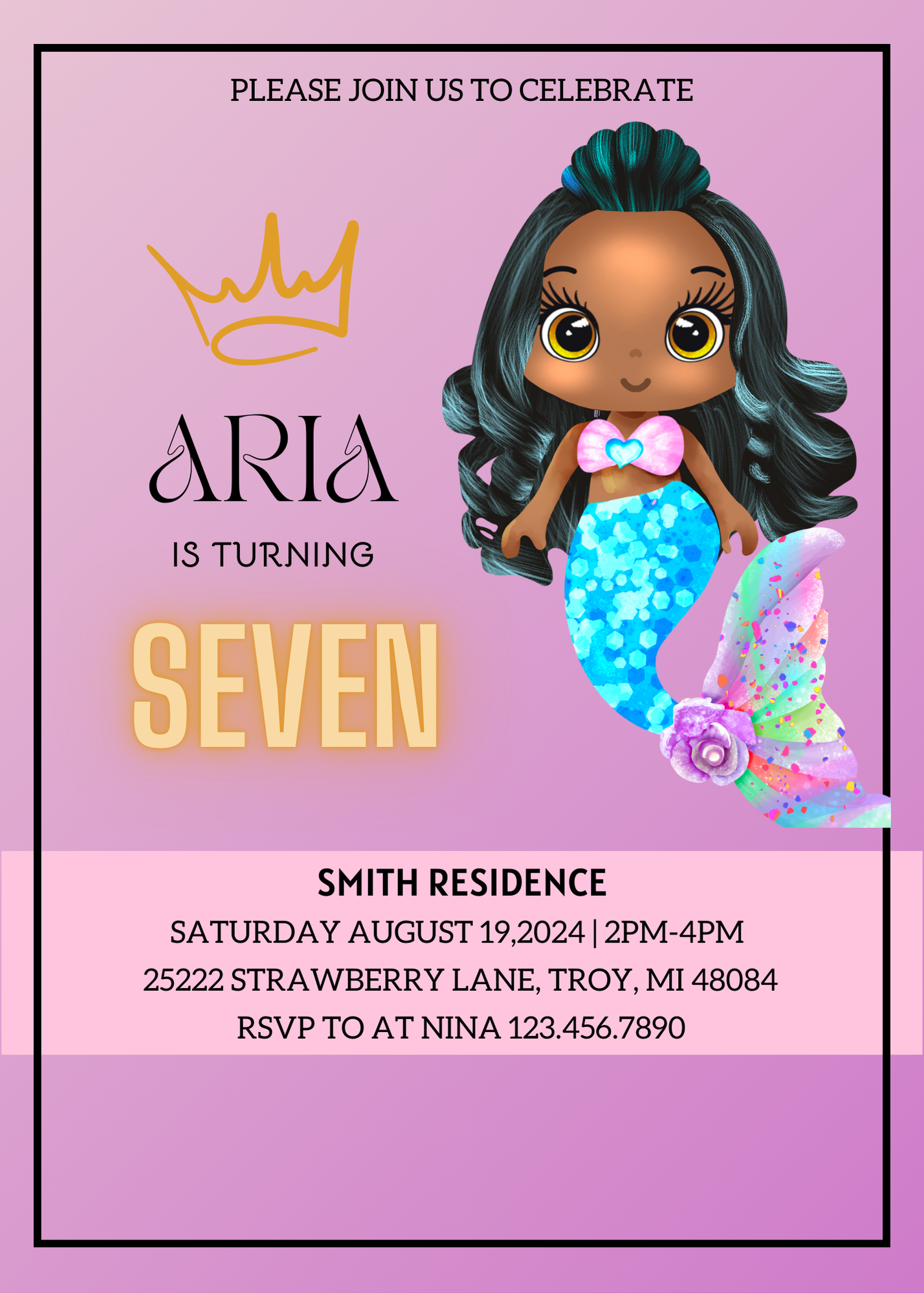 Girls Mermaid Birthday Invitation Template | Canva