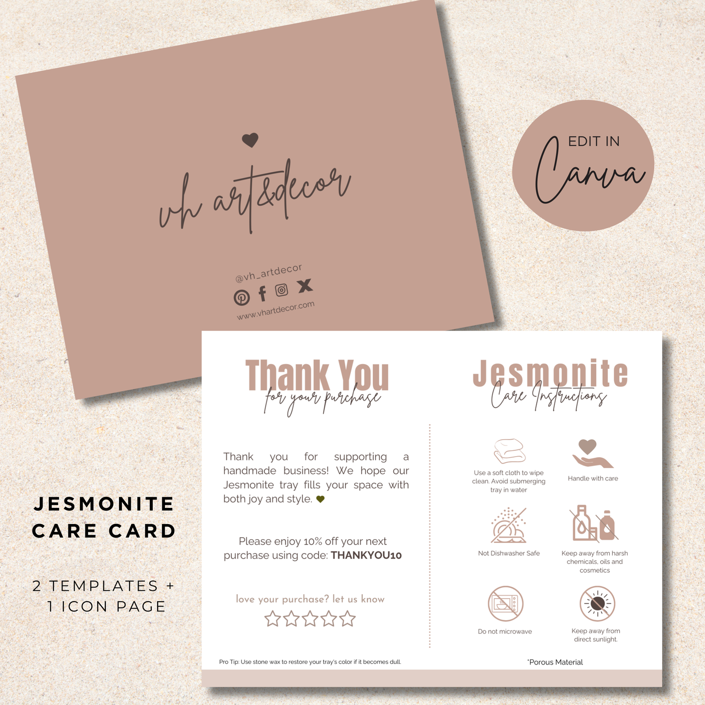 Jesmonite Care Card | Canva Template